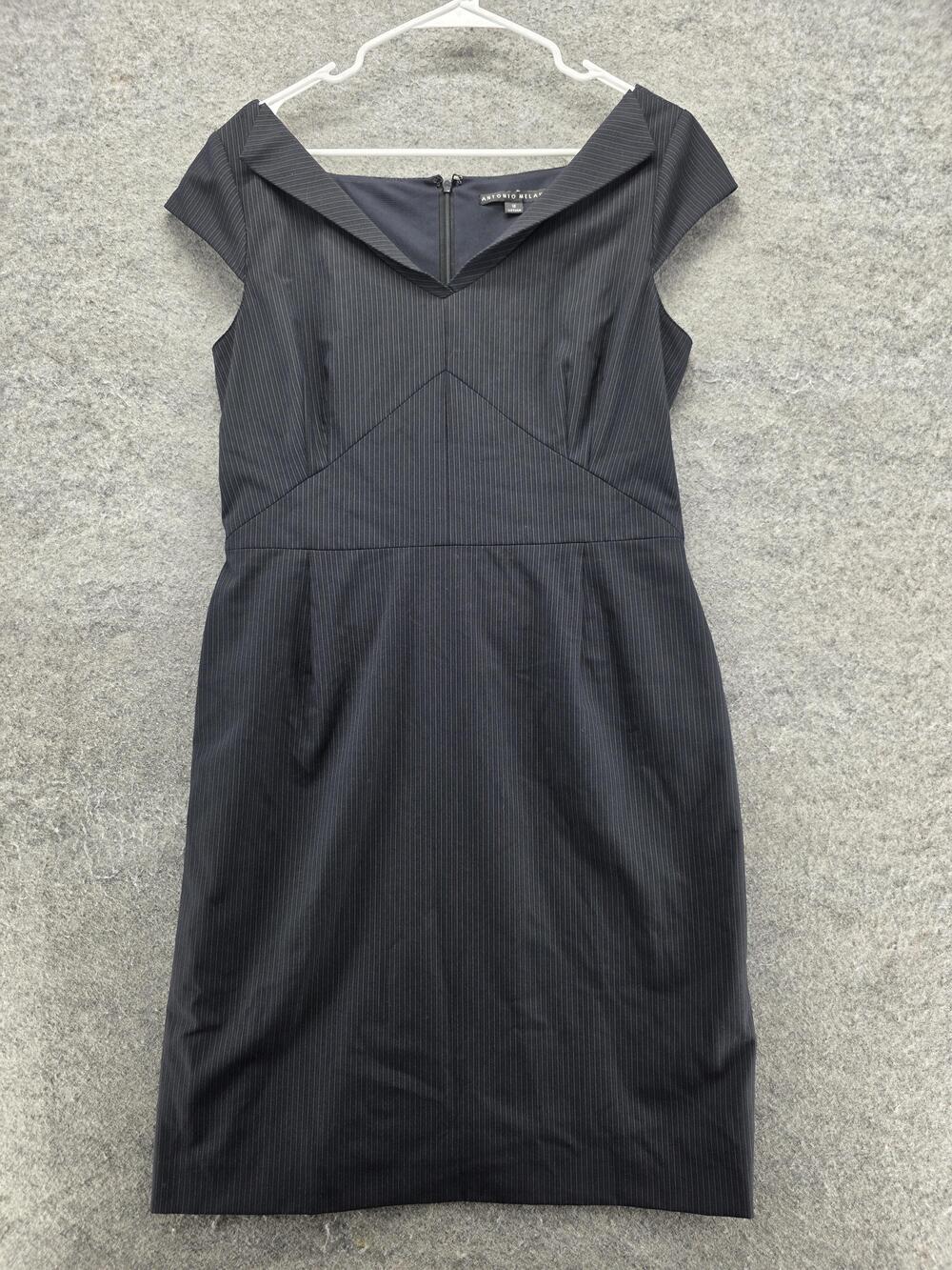 Antonio Melani Dress Womens 12 Black Striped Sheath Business Workwear Cap Sleeve